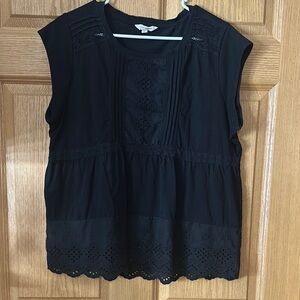 Lucky Brand Black Boxy Pleated Blouse
